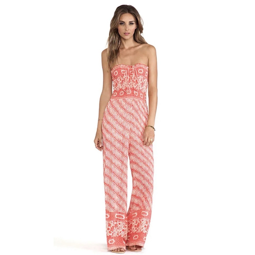 Free People‎ Vintage Tube Jumpsuit Women's S Red White Strapless Sweetheart Neck